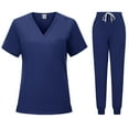 thumbnail image 1 of Homenesgenics Scrub Sets for Women Womens 2 Piece Scrub Outfits Casual Short Sleeve Scrub Tops and Long Pants Sets Nurse's Uniform Lounge Set Working Sets with Pocket Blue S, 1 of 5