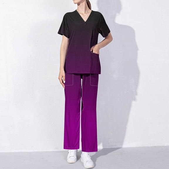 Homenesgenics Scrubs for Women Set,Nursing Uniforms Set Plus Size,Caregiver Uniform/Carer Uniform,V-neck Scrubs Top with Pockets Elastic Waist Straight-leg Nursing Breathable Pants Set Pink M