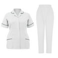 thumbnail image 1 of Homenesgenics Scrubs for Women Set,Nursing Uniforms Set Plus Size,Caregiver Uniform/Carer Uniform,Women's Lapel Collar Stand Collar Suit Nurse Tops+Elastic Waist Pants White XL, 1 of 6