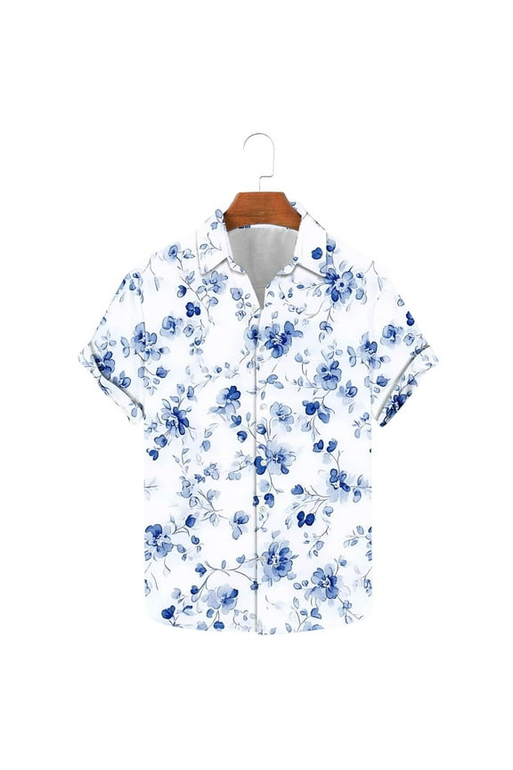 Shirts for Men Button Down Mens Shirts Graphic Tees Men's Fashion Casual Floral Print Hawaiian Shirt Short Sleeve Lapel Shirt Top Multicolor L