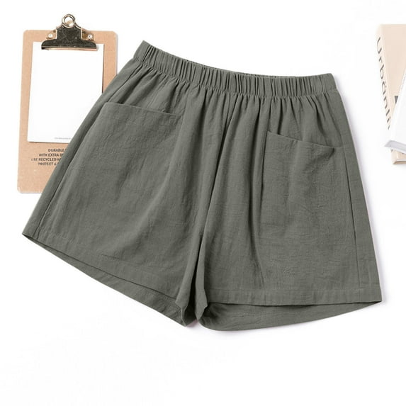 Homenesgenics Short for Women Comfy Drawstring Elastic Waist Clearance Womens Short Summer Pocket Cotton Linen Shorts And Shorts/(Green,XL)