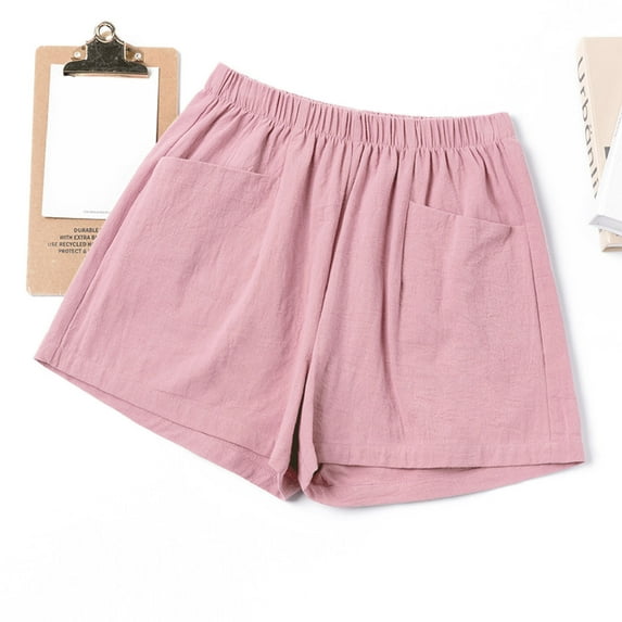 Homenesgenics Short for Women Comfy Drawstring Elastic Waist Clearance Womens Short Summer Pocket Cotton Linen Shorts And Shorts/(Pink,XL)