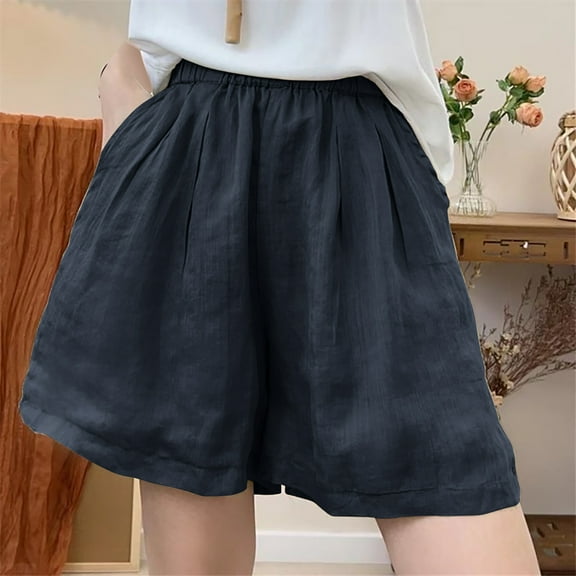 Homenesgenics Shorts for Women Plus Size Lightweight Breathable Sporty Ladies' Fashionable Solid Color Loose Elastic Waist Shorts Black XXL