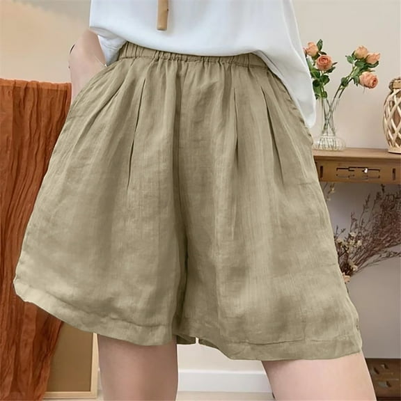 Homenesgenics Shorts for Women Plus Size Lightweight Breathable Sporty Ladies' Fashionable Solid Color Loose Elastic Waist Shorts Brown M