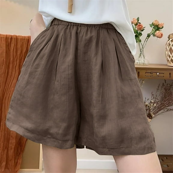 Homenesgenics Shorts for Women Plus Size Lightweight Breathable Sporty Ladies' Fashionable Solid Color Loose Elastic Waist Shorts Brown M