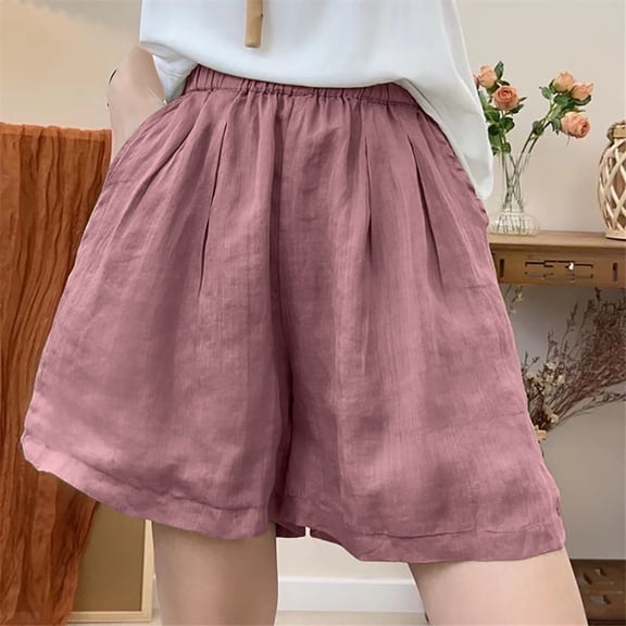 Homenesgenics Shorts for Women Plus Size Lightweight Breathable Sporty Ladies' Fashionable Solid Color Loose Elastic Waist Shorts Pink XXXL