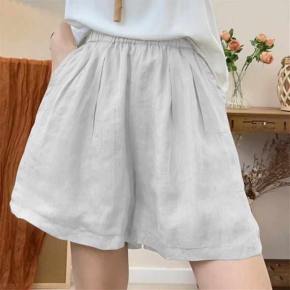 Homenesgenics Shorts for Women Plus Size Lightweight Breathable Sporty Ladies' Fashionable Solid Color Loose Elastic Waist Shorts White L