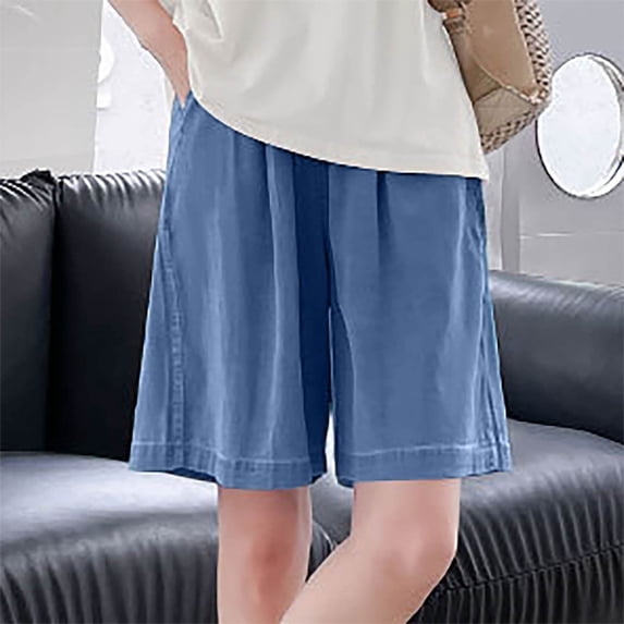 Homenesgenics Shorts for Women Plus Size Lightweight Breathable Sporty Women Casual Summer Jeans Half Shorts Jeans Stretch Pants Blue Trousers Blue L