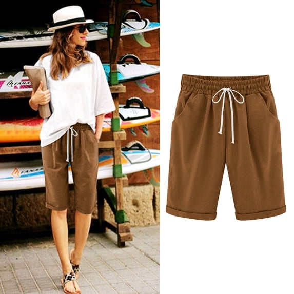 Homenesgenics Shorts for Women Plus Size Lightweight Breathable Sporty Women's Solid Color Fashionable Temperament Five Part Pants and Shorts Brown M