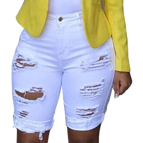 Homenesgenics Shorts for Women Plus Size Women Elastic Destroyed Hole Leggings Short Pants Shorts Ripped Jeans