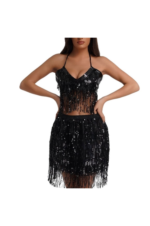 Skirt for Women Plus Size Women's Sexy Hip Scarf Sequined Tassel Waist Scarf Adult Female Belly Dance Dress Bandage Waist Chain Skirt Fringe Skirts for Women Black XL