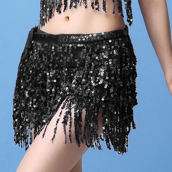 Homenesgenics Skirt for Women Plus Size Women's Sexy Hip Scarf Sequined Tassel Waist Scarf Adult Female Belly Dance Dress Bandage Waist Chain Skirt Fringe Skirts for Women Black One Size