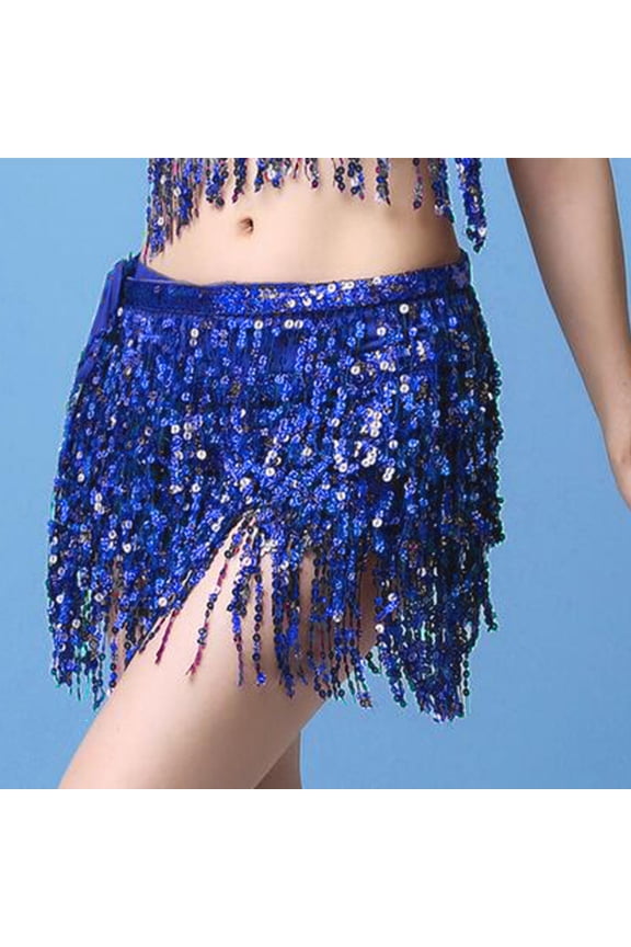 Skirt for Women Plus Size Women's Sexy Hip Scarf Sequined Tassel Waist Scarf Adult Female Belly Dance Dress Bandage Waist Chain Skirt Fringe Skirts for Women Blue One Size