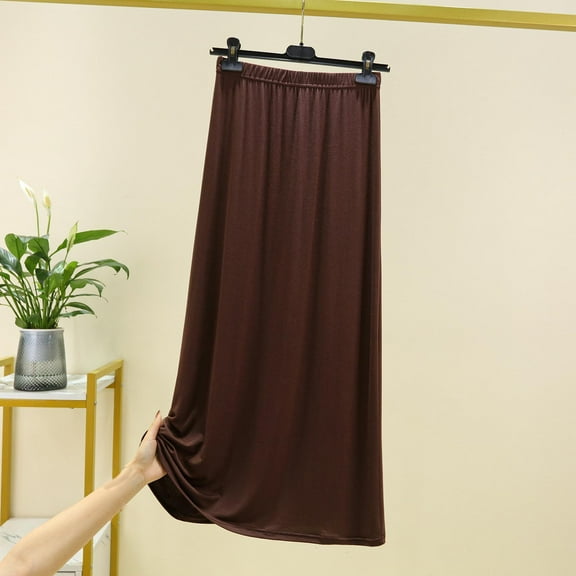 Homenesgenics Skirt for Women under $5.00 Ladies Solid Color Fashionable Elastic Waist A-Line Skirt No Half Skirt Brown M