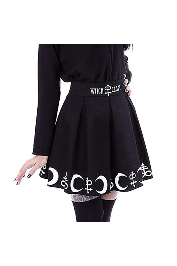 Skirt for Women under $5.00 Women Gothic Punk Witchcraft Moon Magic Spell Symbols Pleated Mini Skirt Black XXL
