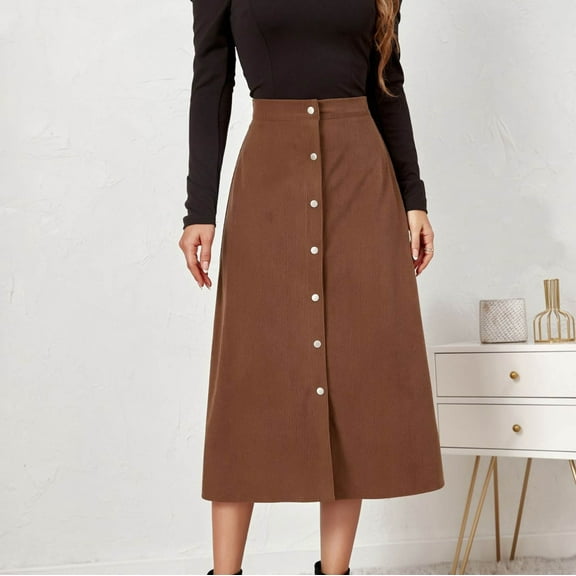 Homenesgenics Skirt for Women Denim Women's Fashion Mid Long Leopard Sexy Print High Waist A-Line Skirt Skirt Brown XL