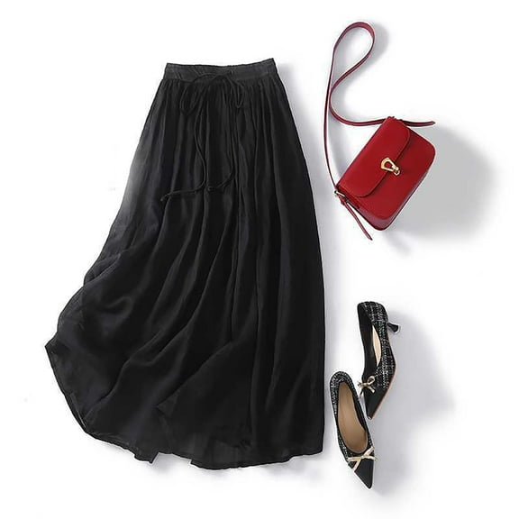 Homenesgenics Skirt for Women Denim Women's Summer Solid Embroidery Elastic Waist Linen Ankle Skirt Black L