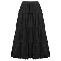 Homenesgenics Skirt for Women Long Fashion Women Casual High Waist Solid Long Ankle Pleated Skirt Black L