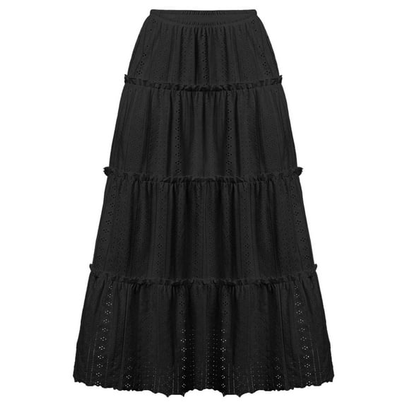 Homenesgenics Skirt for Women Long Fashion Women Casual High Waist Solid Long Ankle Pleated Skirt Black L