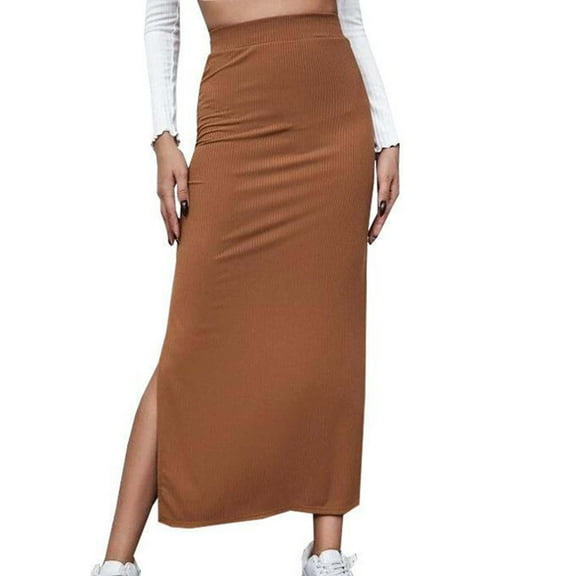 Homenesgenics Skirt for Women Long Women's Versatile Half Skirt Solid Color Elastic Wrapped Hip Skirt Split Skirt Brown XXXL