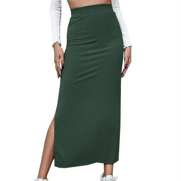 Homenesgenics Skirt for Women Long Women's Versatile Half Skirt Solid Color Elastic Wrapped Hip Skirt Split Skirt Green M