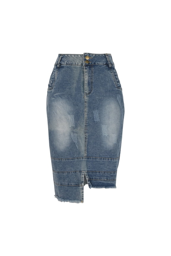 Skirt for Women Mini Women Fashion High Waist Ripped Destroyed Bodycon Street Style Denim Skirt Blue XL