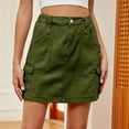 thumbnail image 1 of Homenesgenics Skirt for Women Mini Women's Elastic Waist Workwear Pocket Denim Short Skirt Half Skirt Green L, 1 of 6