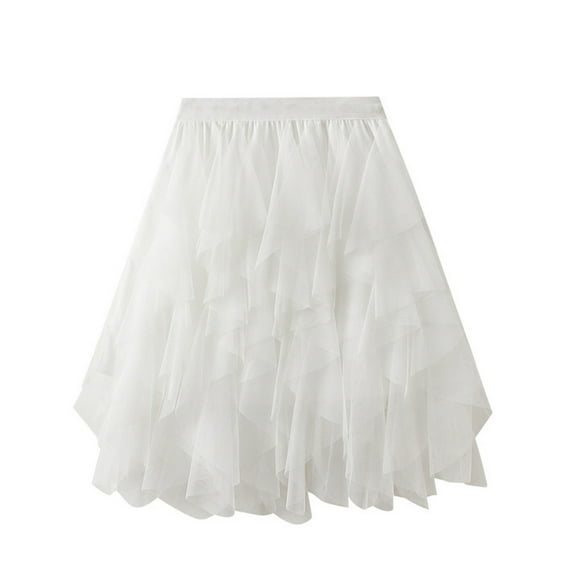 Homenesgenics Skirt for Women Plus Size Women Versatile Solid Color Short Skirt Mesh Skirt Multilayer Short Skirt White One Size