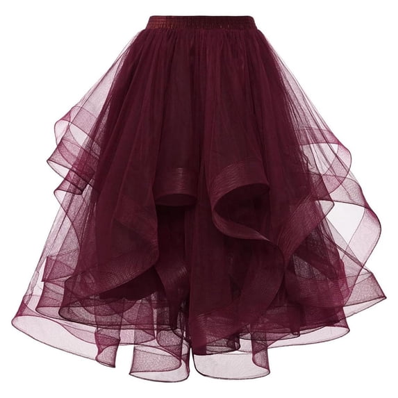 Homenesgenics Skirt for Women Plus Size Long Fashion Skirt Womens Ladies Solid Skirts Puff Hem Mesh Long Skirt Maxi Dress Red S