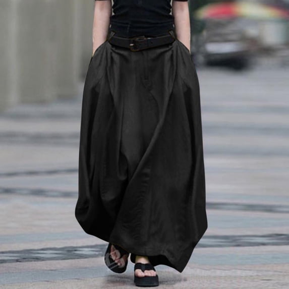 Homenesgenics Skirt for Women Plus Size Long WomenS Solid Color Casual Half Length Large A Line Skirt High Waisted Long Skirt Maxi Dress Black XXL