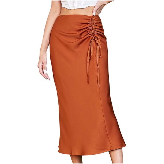 Homenesgenics Skirt for Women Plus Size Women's Casual Fashion Solid Color Flowing Skirt Sexy Hip Wrap Skirt Orange S