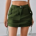 thumbnail image 1 of Homenesgenics Skirt for Women Plus Size Women's Denim Workwear Pocket Skirt Casual Drawstring Elastic Waist Short Skirt Green S, 1 of 7