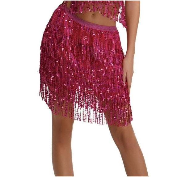 Homenesgenics Skirt for Women Plus Size Women's Sexy Hip Scarf Sequined Tassel Waist Scarf Adult Female Belly Dance Dress Waist Chain Skirt Pink L
