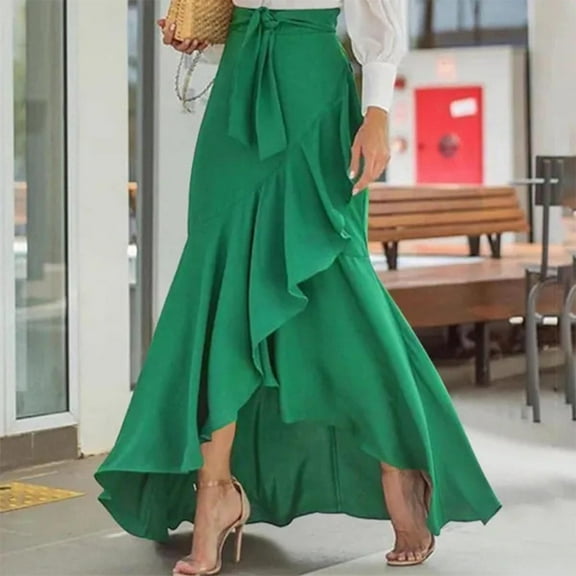 Homenesgenics Skirt for Women Plus Size Women's Temperament Solid Color High Waist Irregular Hem Wrap Skirt Renaissance Skirt Green XXXL