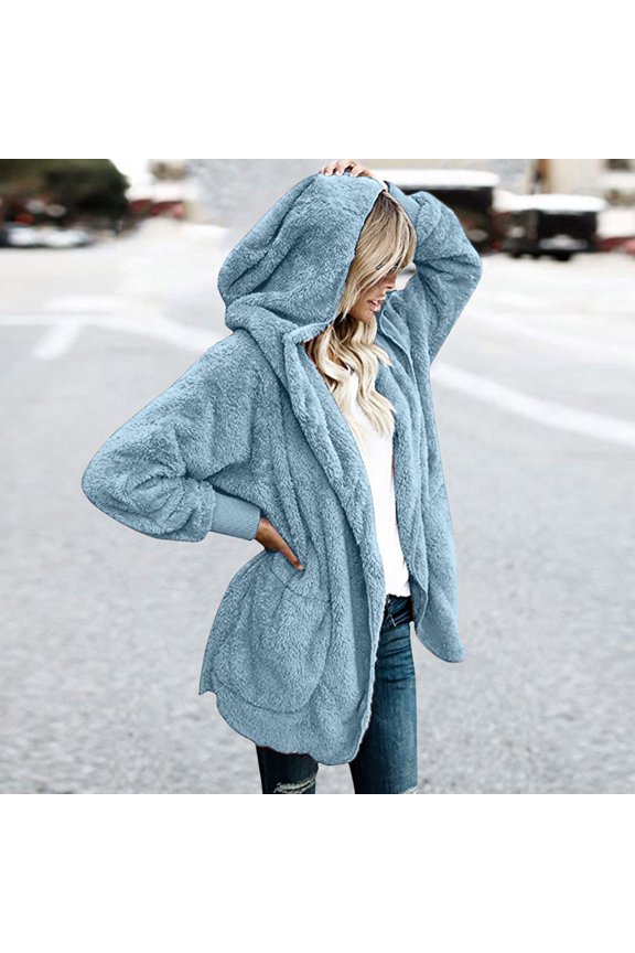 Soft Hooded Cardigan Sweaters for Women Plus Size Open Front Hooded Draped Pockets Cardigan Coat