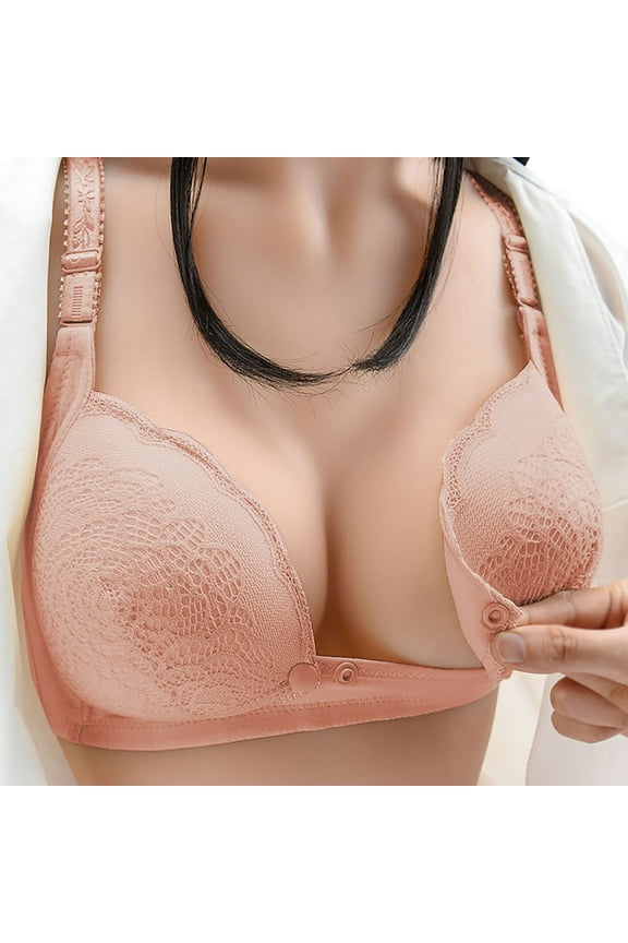 Sports Bras for Women Plus Size Front Closure Women's Sexy Comfortable Soft Solid Color Front Open Button Underwear Large Size Bra Secondary Breast Pink XL