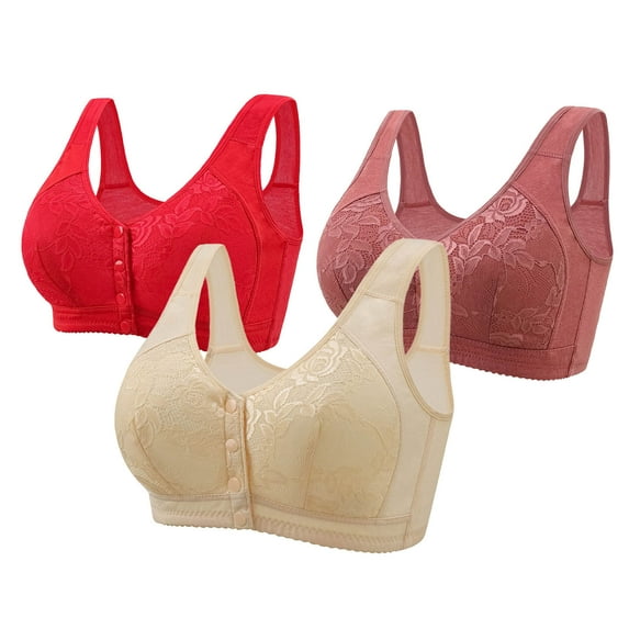 Homenesgenics Sports Bras for Women 3 Pack Woman's Embroidery Front Button Large Size Underwear Bra without Steel Rim Red 48/110