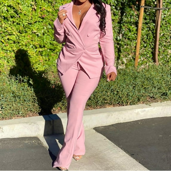 Homenesgenics Sports Set for Women Ladies Fashion Casual Slim Solid Color Suit Suit office Two-piece Suit Clearance