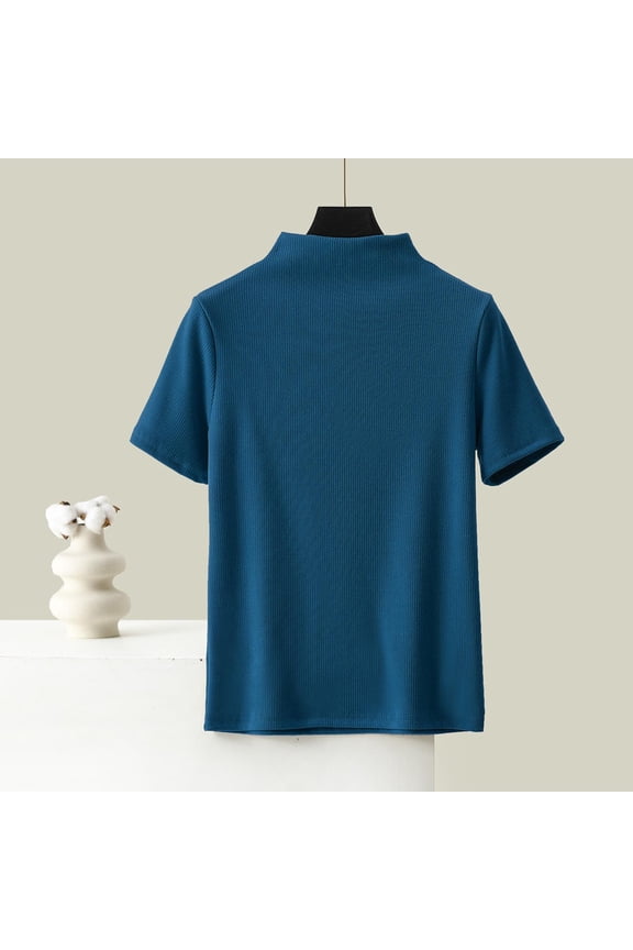 Spring Tops for Women Plus Size 2026! Ladies' Colored Fleece Thermal Short-sleeved Round-Neck undershirt Tops Blue XL