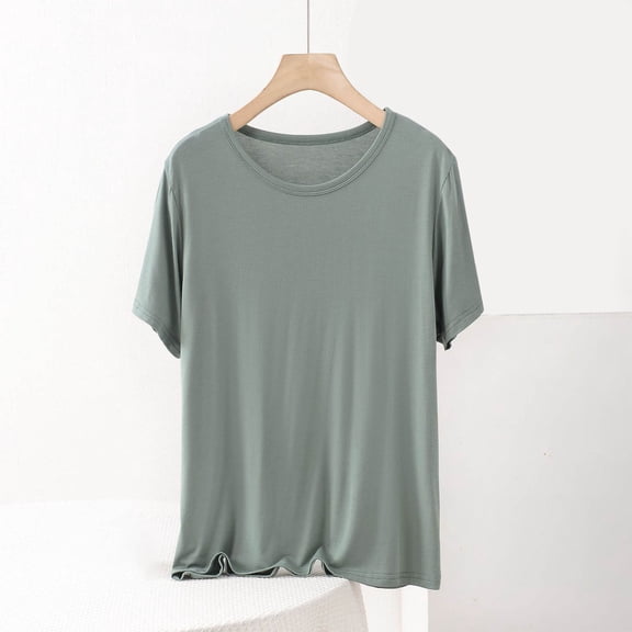 Homenesgenics Spring Tops for Women Plus Size 2026! Women's Fashion Oversize Casual Round Neck Solid Color Short Sleeve Round-Neck Blouse Green XL