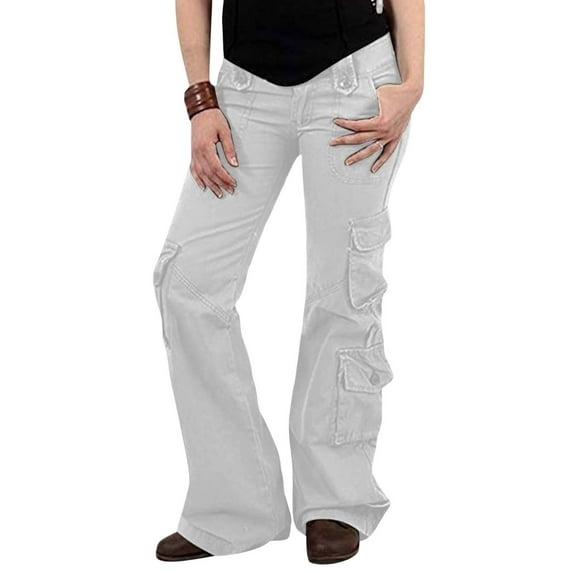 Homenesgenics Summer Plus Size Women Ladies Solid Pants Hippie Punk Trousers Streetwear Jogger Pocket Loose Overalls Long Pants Gray XS