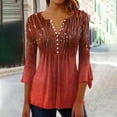 thumbnail image 1 of Homenesgenics Summer Clearance Womens Tops Clearance under $10 Womens Tops Plus Size Women Shirts $5 Women's Printed Casual Button Pleated Belted Horn 3/4 Sleeve Red M, 1 of 5