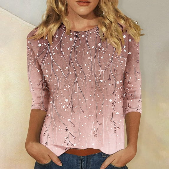 Homenesgenics Summer Womens Tops under $10 Womens Tops Plus Size Women's Fashion Round-Neck Short Sleeved Printed Pullover Dress Pink XXXXL