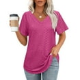 thumbnail image 1 of Homenesgenics Summer Womens Tops under $10 Womens Tops Plus Size Women's Spring and Summer V- Neck Printed Casual Pullover with Short Sleeves Pink XL, 1 of 9