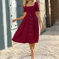thumbnail image 1 of Homenesgenics Summer Dresses 2025 Women Fashion Spring Leaf Sleeved Waistband Solid Color Short Sleeved Long Dress Red L, 1 of 7