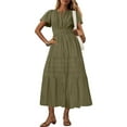 thumbnail image 1 of Homenesgenics Summer Dresses 2026 Women's Fashion Sexy Solid Short Sleeve V-Neck Pleated Dresses Long Dress Midi Maxi Dresses Elastic Waist Boho Beach Dress Pockets Green XL, 1 of 9