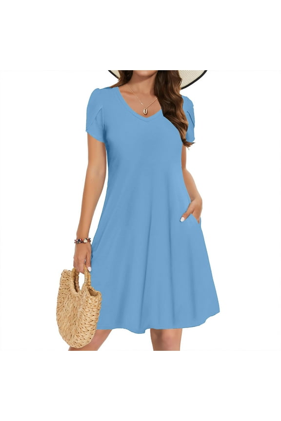 Summer Dresses 2025 Women's Spring Casual Dress Gradual Sleeveless Neck V-Neck Long Dress Blue M