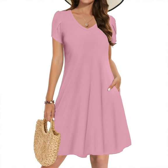 Homenesgenics Summer Dresses 2025 Women's Spring Casual Dress Gradual Sleeveless Neck V-Neck Long Dress Pink S