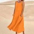 thumbnail image 1 of Homenesgenics Summer Dresses for Women under $10 Free Shipping Women's Sleeveless And Linen Round Neck Solid Color Long Dress With Pocket Orange L, 1 of 5