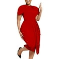thumbnail image 1 of Homenesgenics Summer Dresses for Women under $10 Women Flare Sleeve Solid Short Sleeved Round Neck Formal Commuting High Waist Wrap Dress Womens Dresses for Wedding Guest Red XXXL, 1 of 8